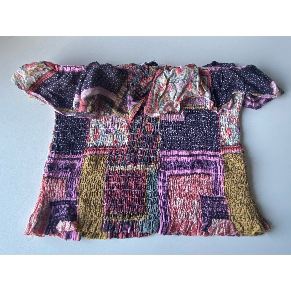 Olivaceous Floral Smocked Cropped Ruffled Tube Top Womens Size S Pink Multicolor